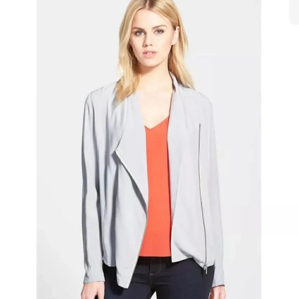 TROUVE White Modal Asymmetrical Zip Moto Jacket-S